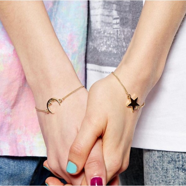 Timlee B096 New Moon Face and Star Alloy bracelets gift for friend,jewelry wholesale