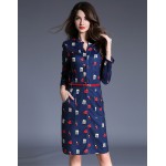 Timmiury 2017 Summer Women Office Sexy Print Floral Dress Vestidos Mid-calf Long Sleeves Fashion Party Robe Femme vestidos mujer