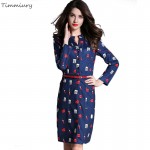 Timmiury 2017 Summer Women Office Sexy Print Floral Dress Vestidos Mid-calf Long Sleeves Fashion Party Robe Femme vestidos mujer