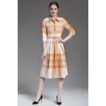 Timmiury Spring 2017 Women Plaid Long Dress Three Quarter Shirt Dress Vestidos Party Dresses vestido Cotton Casual Khaki/Blue