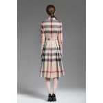 Timmiury Spring 2017 Women Plaid Long Dress Three Quarter Shirt Dress Vestidos Party Dresses vestido Cotton Casual Khaki/Blue