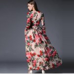 TingYiLi Floral Maxi Dress Long Sleeve Printed Chiffon Dress Bohemian Beach Long Dress Women Summer Dress 2016