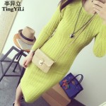 TingYiLi Winter Sweater Dress Wine Red Grey Lemon Green Black Long Sleeve Midi Dress Elegant Sexy Split Knitted Bodycon Dress