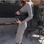 TingYiLi Winter Sweater Dress Wine Red Grey Lemon Green Black Long Sleeve Midi Dress Elegant Sexy Split Knitted Bodycon Dress