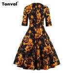 Tonval Half Sleeve Vintage Tunic Dress Women Gorgeous Floral Retro Audrey Hepburn Style Plus Size Summer Swing Dresses