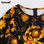 Tonval Half Sleeve Vintage Tunic Dress Women Gorgeous Floral Retro Audrey Hepburn Style Plus Size Summer Swing Dresses