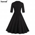 Tonval Summer Women Half Sleeve Embroidery Dress 2017 Retro Vintage Rockabilly Black and White Plus Size Casual Dress