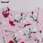 Tonval Women Floral 1950s 60s Pleated Dress Half Sleeve 2017 Summer Vintage Dresses Plus Size 4XL Hepburn Pink Dress