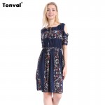 Tonval Women Vintage Printed Boho Summer Dress 2016 Ethnic Style Cute Off Shoulder Casual Dresses 6XL Plus Size Clothing Dress