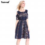 Tonval Women Vintage Printed Boho Summer Dress 2016 Ethnic Style Cute Off Shoulder Casual Dresses 6XL Plus Size Clothing Dress