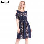 Tonval Women Vintage Printed Boho Summer Dress 2016 Ethnic Style Cute Off Shoulder Casual Dresses 6XL Plus Size Clothing Dress