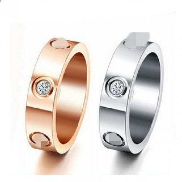 Top Classic Design Famous Brand 6mm white / Rose / yellow gold color CZ  lovers wedding band love ring  for Women Men