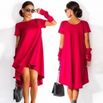 Top Hot Fashion O-neck Casual Clothing Women Dress Short Sleeve Loose Dress Women Asymmetrical Bodycon Dresses Vestidos