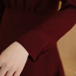 Top qulity 2016 autumn Korean vintage high waist Wine red women Slim dress sexy cute office chiffon High-necked ladies dresses