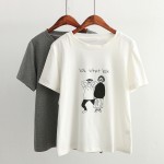 Top summer 5XL plus size t-shirt ladies loose cartoon letter printing t-shirts short sleeve neck cotton shirt lovers top tee