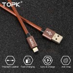 Topk Upgraded Premium Leather Braided Aluminum Alloy Fast Charging Phone USB Cable for iPhone 7 6 6s Plus 5s 5 iPadmini