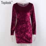 Toplook 2017 Spring Elegant Ladies Velvet Dress Pink Womens Sexy Winter Dresses Party Night Club Women Bodycon Dress Plus Size