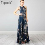 Toplook Floral Elegant Maxi Dress Off Shoulder Backless Long Women Party Dresses Halter Sexy Hollow Out 2017 Split Boho Dress