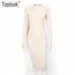 Toplook Sweater Dress Bodycon Long Sleeve Office Elegant Sexy Dress Long O-Neck Women Knitted Dress Robe Runway Fashion 2017