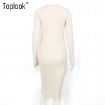 Toplook Sweater Dress Bodycon Long Sleeve Office Elegant Sexy Dress Long O-Neck Women Knitted Dress Robe Runway Fashion 2017