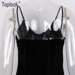Toplook Velvet Dress Rose Embroidery Vintage Deep V Neck Slim Bandage Off Shoulder Dresses Sexy Strap Black Midi Bodycon Dress