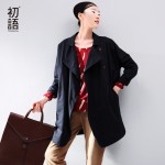Toyouth 2017 Autumn Winter Overcoat Women Long Brief Loose Solid Cotton Turn-Down Collar Trench Femme Outwear