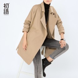Toyouth 2017 Autumn Winter Overcoat Women Long Brief Loose Solid Cotton Turn-Down Collar Trench Femme Outwear