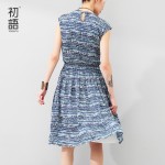 Toyouth 2017 Fashion Summer Style Chiffon Dress Women Maxiskit  Printing A-line Knee-Length Dress