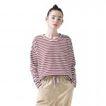 Toyouth 2017 New Arrival Fashion Women T-Shirts Long Batwing Sleeve Striped Base Casual Tees Cotton Woven O-Neck Tops