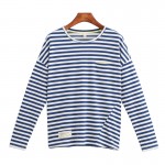 Toyouth 2017 New Arrival Fashion Women T-Shirts Long Batwing Sleeve Striped Base Casual Tees Cotton Woven O-Neck Tops
