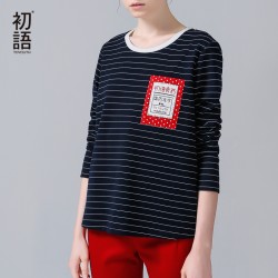 Toyouth 2017 New Arrival Long T-Shirts Autumn Women Casual Striped Printed O-Neck Long Top