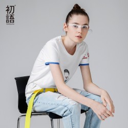 Toyouth 2017 New Arrival Spring Summer O-Neck Pattern Solid Fashion Lady Casual Print Appliques Women T-Shirts