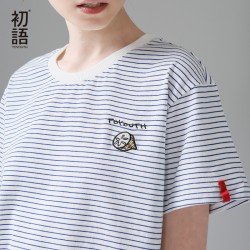 Toyouth 2017 New Arrival Spring Summer O-Neck Striped Short Sleeve Fashion Print Cotton Casual Women T-Shirts