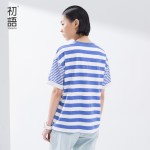 Toyouth 2017 New Arrival Spring Summer T-Shirts Short Striped O-Neck Causal Lady Fashion Print Letter Women Cotton Loose