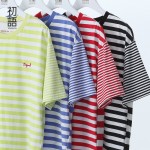 Toyouth 2017 New Arrival Spring Summer T-Shirts Short Striped O-Neck Causal Lady Fashion Print Letter Women Cotton Loose