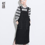Toyouth 2017 New Arrival Women Spring Strap Dress Fashion Solid Jean Sleeveless Dress Female Slits Pocket Strap Dresses