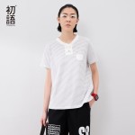 Toyouth 2017 New Arrival Women Summer T-shirt Casual O-Neck Stripe Shirt Female Button Pocket Loose Cotton Shirt