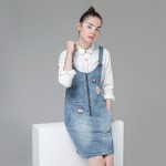 Toyouth 2017 Summer New Arrival Women Suspender Dress Denim Preppy Style One-Piece Dress Lady Knee-Length Sleeveless Dress