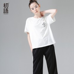 Toyouth 2017 Women New Arrival Summer T-Shirts Letter Print O-Neck Short Sleeve Loose Tees Female Straight All-Match Casual Tops