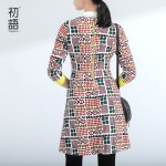 Toyouth 2017 Women Winter Pattern Printed O-Neck Dress A-Line Slim Three Quarter Dresses Ladies Knee-Length Dress