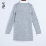 Toyouth 2017 Women Winter Wool Knitted  Long-Sleeve Dress POLO Collar Print Medium Female Dress