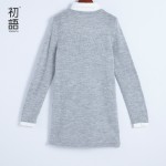 Toyouth 2017 Women Winter Wool Knitted  Long-Sleeve Dress POLO Collar Print Medium Female Dress