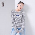 Toyouth Autumn Women T-Shirts Casual Long Sleeve O-Neck Cotton Top