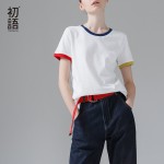 Toyouth Basic T Shirt Women Summer Short Sleeve  O-Neck Cotton All-Match Tees Tops Female Color Patchwork Casual T-Shirts
