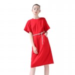 Toyouth Dress 2017 Spring New Women Casual Slim Solid Color O-Neck Short Sleeve Long Chiffon Dresses