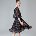 Toyouth Elegant Women Vintage O-Neck Dress Half Sleeve Polka Dot Printed Chiffon Casual Elastic Waist Bohemian Beach Dresses