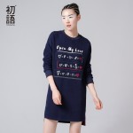 Toyouth New Arrival Women Casual Cotton Knee-Length Dresses Autumn Letter Printed O-Neck Dresses