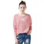 Toyouth T-Shirt 2017 Spring Women Stripe Letter Printed Casual Loose Long Sleeve O-Neck Ladies Tees Tops