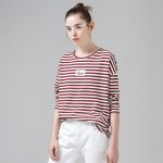 Toyouth T-Shirt 2017 Spring Women Stripe Letter Printed Casual Loose Long Sleeve O-Neck Ladies Tees Tops