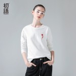 Toyouth T-Shirts 2017 Spring Women Flowers Weaving Embroidery O-Neck Casual Long Sleeve Tees Tops